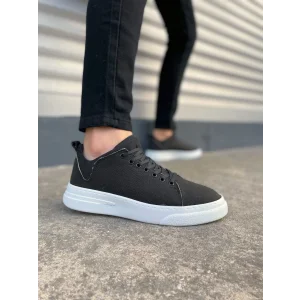 JY204 Flex Bağcıklı Keten Kumaş Erkek Günlük Sneaker Ayakkabı KBT - Siyah