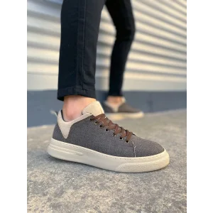 JY204 Flex Bağcıklı Keten Kumaş Erkek Günlük Sneaker Ayakkabı KKT - Kahverengi/Krem