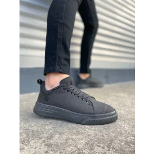 JY204 Flex Bağcıklı Keten Kumaş Erkek Günlük Sneaker Ayakkabı KST - Siyah