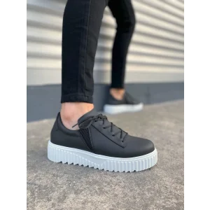 JY502 Bold Bağcıklı Cilt Erkek Günlük Sneaker Ayakkabı CBT - Siyah
