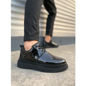 JYx03 Luxor Bağcıklı Rugan Erkek Günlük Spor Klasik Ayakkabı RST - Siyah