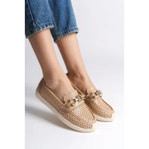 LAYLA Bağcıksız Ortopedik Rahat Taban Kalp Desenli Kadın Babet Ayakkabı CKT - Ten