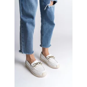 LAYLA Bağcıksız Ortopedik Rahat Taban Kalp Desenli Kadın Babet Ayakkabı  KT - Beyaz