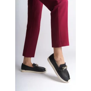 LILY Bağcıksız Ortopedik Rahat Taban Çiçek Desenli Kadın Babet Ayakkabı  KT - Siyah