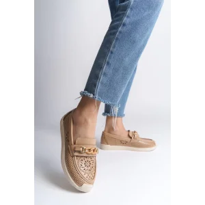 LIZY Bağcıksız Ortopedik Rahat Taban Çiçek Desenli Kadın Babet Ayakkabı KT - Ten