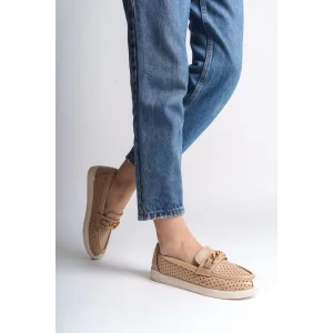 LIZY Bağcıksız Ortopedik Rahat Taban Kalp Desenli Kadın Babet Ayakkabı  KT - Ten