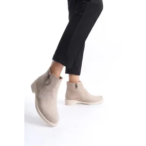 MARGARET Fermuarlı Ortopedik Taban Topuklu Süet Kadın Bot  TT - Ten
