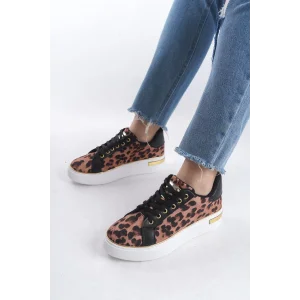 MINA Bağcıklı Ortopedik Taban Leopar Desenli Kadın Sneaker Spor Ayakkabı  BT - Kahverengi