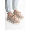 ALYA Bağcıklı Ortopedik Taban Taşlı Kadın Sneaker Spor Ayakkabı BT - Krem