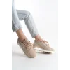 ALYA Bağcıklı Ortopedik Taban Taşlı Kadın Sneaker Spor Ayakkabı BT - Krem