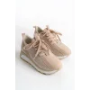 ALYA Bağcıklı Ortopedik Taban Taşlı Kadın Sneaker Spor Ayakkabı BT - Krem