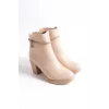ARIA Fermuarlı Ortopedik Taban Taşlı Topuklu Kadın Bot TT - Ten