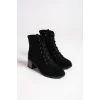 DIANA Bağcıklı Fermuarlı Ortopedik Taban Topuklu Süet Kadın Bot  ST - Siyah
