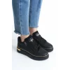 DINA Bağcıklı Fermuarlı Ortopedik Taban Kadın Sneaker Spor Ayakkabı  ST - Siyah/Altın