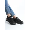 DINA Bağcıklı Fermuarlı Ortopedik Taban Kadın Sneaker Spor Ayakkabı  ST - Siyah/Altın