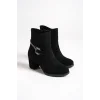 EDNA Fermuarlı Ortopedik Taban Taşlı Topuklu Süet Kadın Bot ST - Siyah