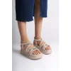 ELENA Lastikli Taşlı Şeritli Ortopedik Taban Kadın Sandalet  KT - Krem