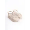 ELENA Lastikli Taşlı Şeritli Ortopedik Taban Kadın Sandalet  KT - Krem