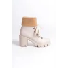 EMMA Bağcıklı Fermuarlı Ortopedik Taban Topuklu Kürk DetaylıKadın Bot KT - Krem