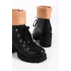 EMMA Bağcıklı Fermuarlı Ortopedik Taban Topuklu Kürk DetaylıKadın Bot  ST - Siyah
