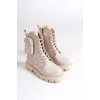 GINA Bağcıklı Fermuarlı Ortopedik Taban Çantalı Kadın Bot  KT - Krem