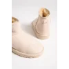 JOLIE Bağcıksız Düz Taban İçi Kürklü Kısa Süet Kadın Bot KT - Krem
