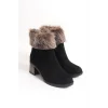 JULIA Fermuarlı Ortopedik Taban Tüylü Topuklu Süet Kadın Bot  ST - Siyah