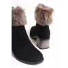 JULIA Fermuarlı Ortopedik Taban Tüylü Topuklu Süet Kadın Bot  ST - Siyah