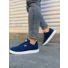 JY0118 REX Bağcıklı Keten Kumaş Erkek Günlük Sneaker Ayakkabı KBT - Lacivert