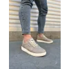 JY0118 REX Bağcıklı Keten Kumaş Erkek Günlük Sneaker Ayakkabı KKT - Bej