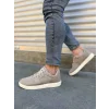 JY0118 REX Bağcıklı Keten Kumaş Erkek Günlük Sneaker Ayakkabı KKT - Bej