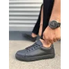 JY122 Mode Bağcıklı Cilt Erkek Günlük Sneaker Ayakkabı CST - Siyah