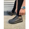 JY155 Warrior Bağcıklı ve Fermuarlı Cilt Erkek Günlük Sneaker Ayakkabı CST - Siyah
