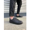 JY165 Elite Bağcıklı Cilt Erkek Günlük Sneaker Ayakkabı CST - Siyah