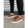 JY166 Prestige Bağcıklı Cilt Kapitone Desenli Erkek Günlük Sneaker Ayakkabı CBT - Taba