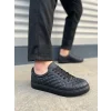JY166 Prestige Bağcıklı Cilt Kapitone Desenli Erkek Günlük Sneaker Ayakkabı CST - Siyah