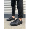 JY166 Prestige Bağcıklı Cilt Kapitone Desenli Erkek Günlük Sneaker Ayakkabı CST - Siyah