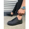 JY166 Prestige Bağcıklı Cilt Kapitone Desenli Erkek Günlük Sneaker Ayakkabı CST - Siyah