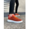 JY204 Flex Bağcıklı Keten Kumaş Erkek Günlük Sneaker Ayakkabı KBT - Turuncu