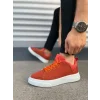 JY204 Flex Bağcıklı Keten Kumaş Erkek Günlük Sneaker Ayakkabı KBT - Turuncu
