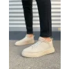 JY204 Flex Bağcıklı Keten Kumaş Erkek Günlük Sneaker Ayakkabı KKT - Krem