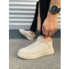 JY204 Flex Bağcıklı Keten Kumaş Erkek Günlük Sneaker Ayakkabı KKT - Krem