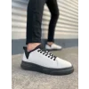 JY204 Flex Bağcıklı Keten Kumaş Erkek Günlük Sneaker Ayakkabı KST - Beyaz/Siyah