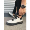 JY204 Flex Bağcıklı Keten Kumaş Erkek Günlük Sneaker Ayakkabı KST - Beyaz/Siyah