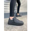 JY502 Bold Bağcıklı Cilt Erkek Günlük Sneaker Ayakkabı CST - Siyah