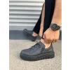 JY502 Bold Bağcıklı Cilt Erkek Günlük Sneaker Ayakkabı CST - Siyah