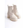 LAUREN Bağcıklı Fermuarlı Ortopedik Taban TopukluKadın Bot  KT - Krem