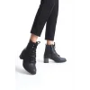 LENA Bağcıklı Fermuarlı Ortopedik Taban TopukluKadın Bot  ST - Siyah