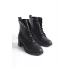 LENA Bağcıklı Fermuarlı Ortopedik Taban TopukluKadın Bot  ST - Siyah