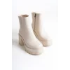 LISSE Fermuarlı Ortopedik Taban Kalın Topuklu Kadın Bot KT - Krem
